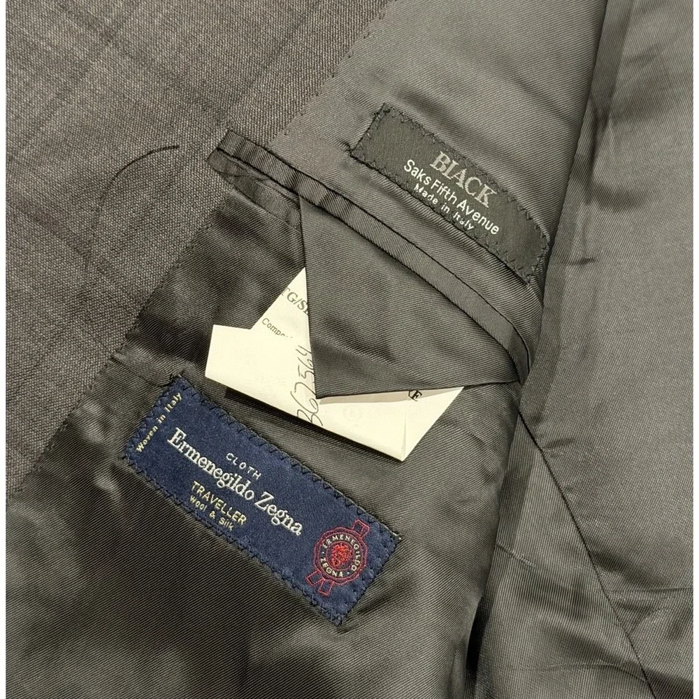 Ermenegildo Zegna Cloth Traveller Saks Wool Silk Gray Windowpane Suit Men's 44
